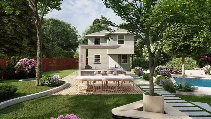 3D Exterior Scene 3D model design garden and landscape 3D