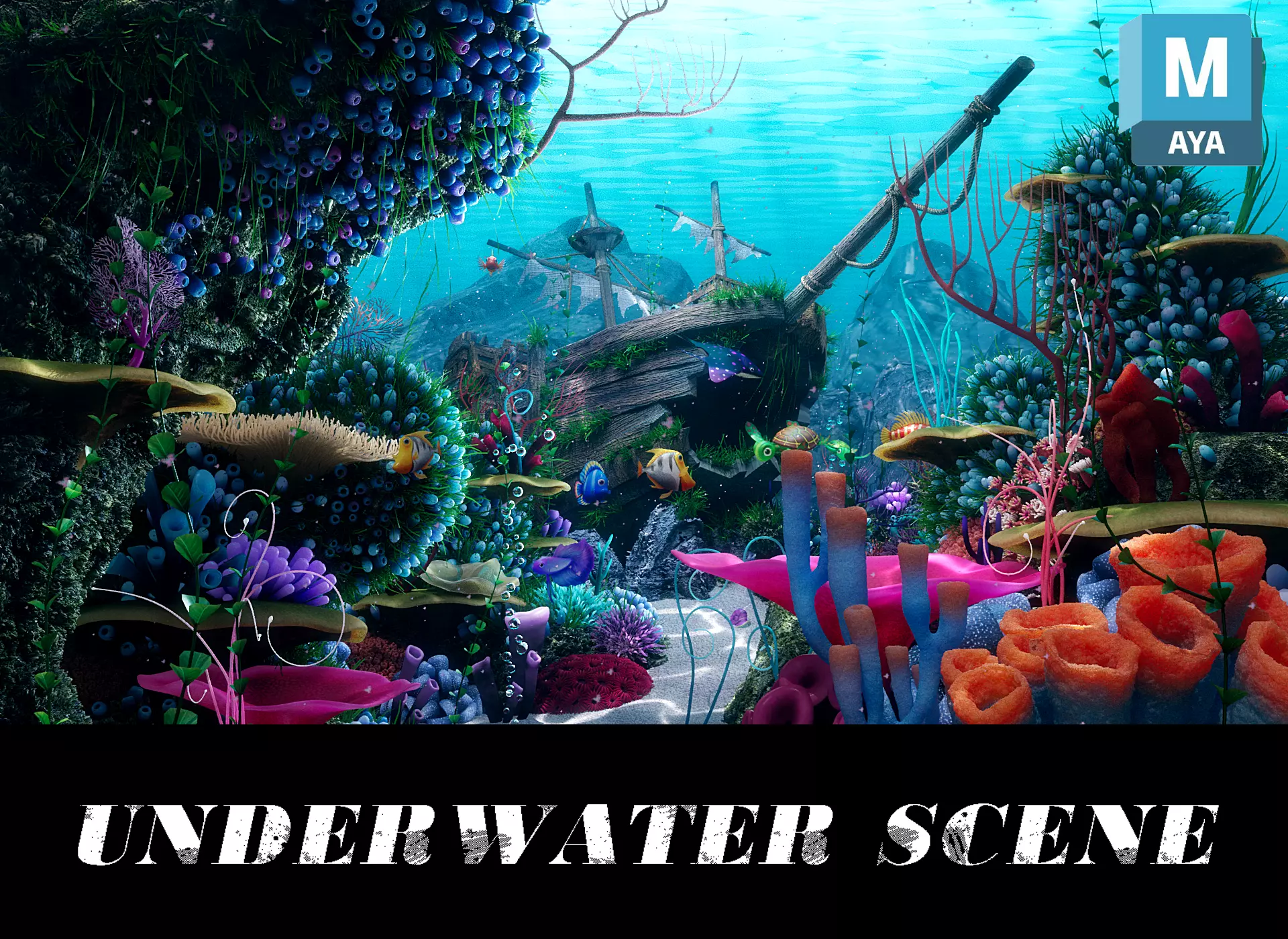 Cartoon Underwater Ship Scene 3D model_0