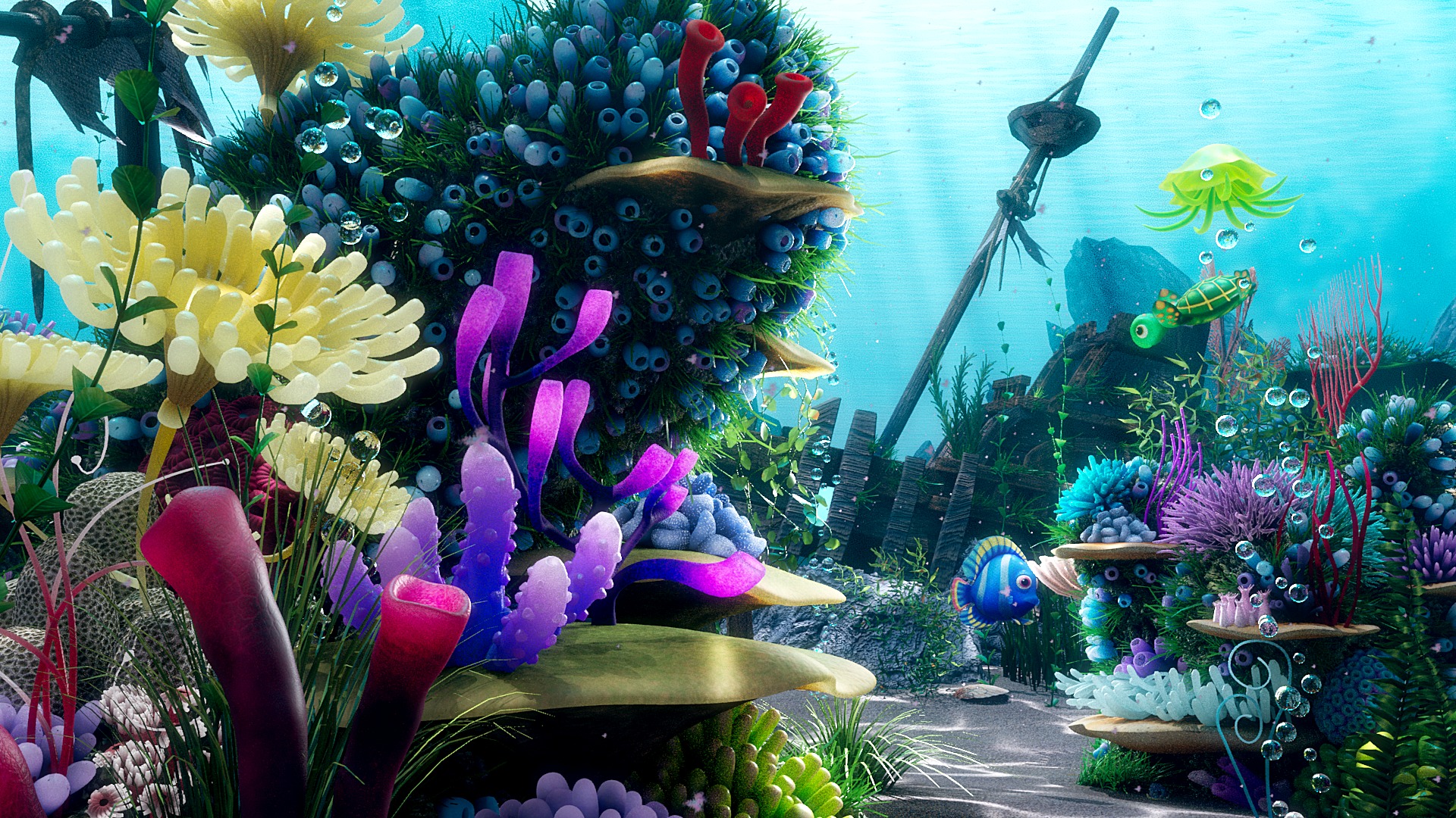 Cartoon Underwater Ship Scene 3D model_3