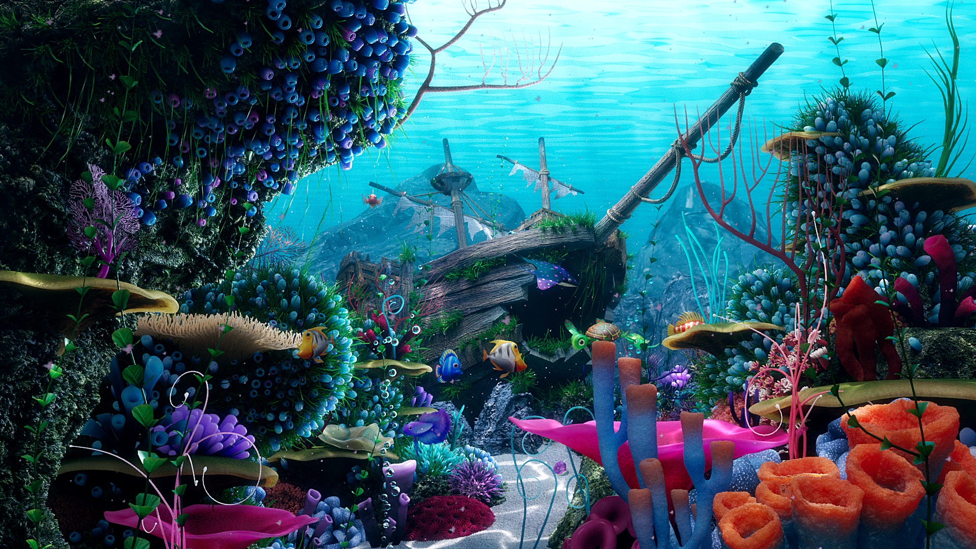 Cartoon Underwater Ship Scene 3D model_1