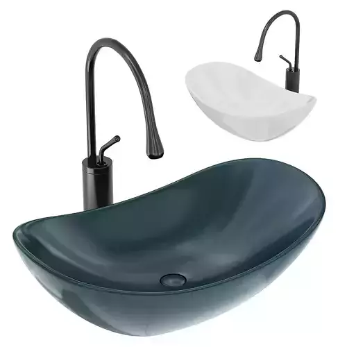 Modern Vessel Lavatory Sink Oval Porcelain with Faucet Vessel  3D model