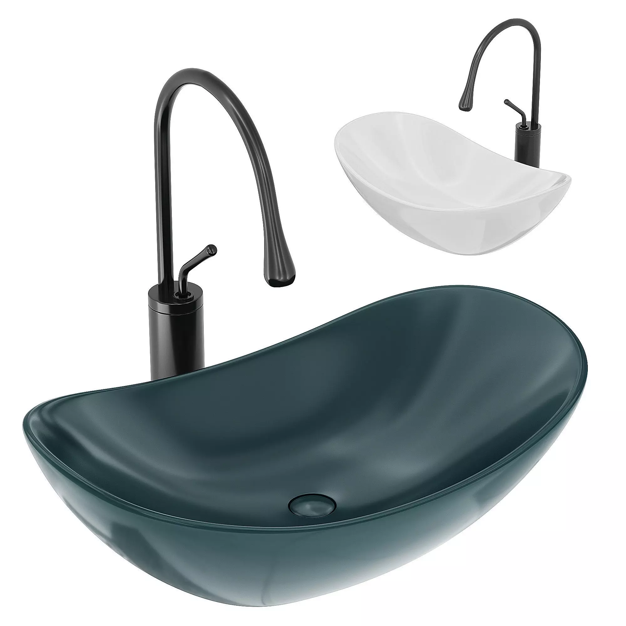 Modern Vessel Lavatory Sink Oval Porcelain with Faucet Vessel  3D model_0