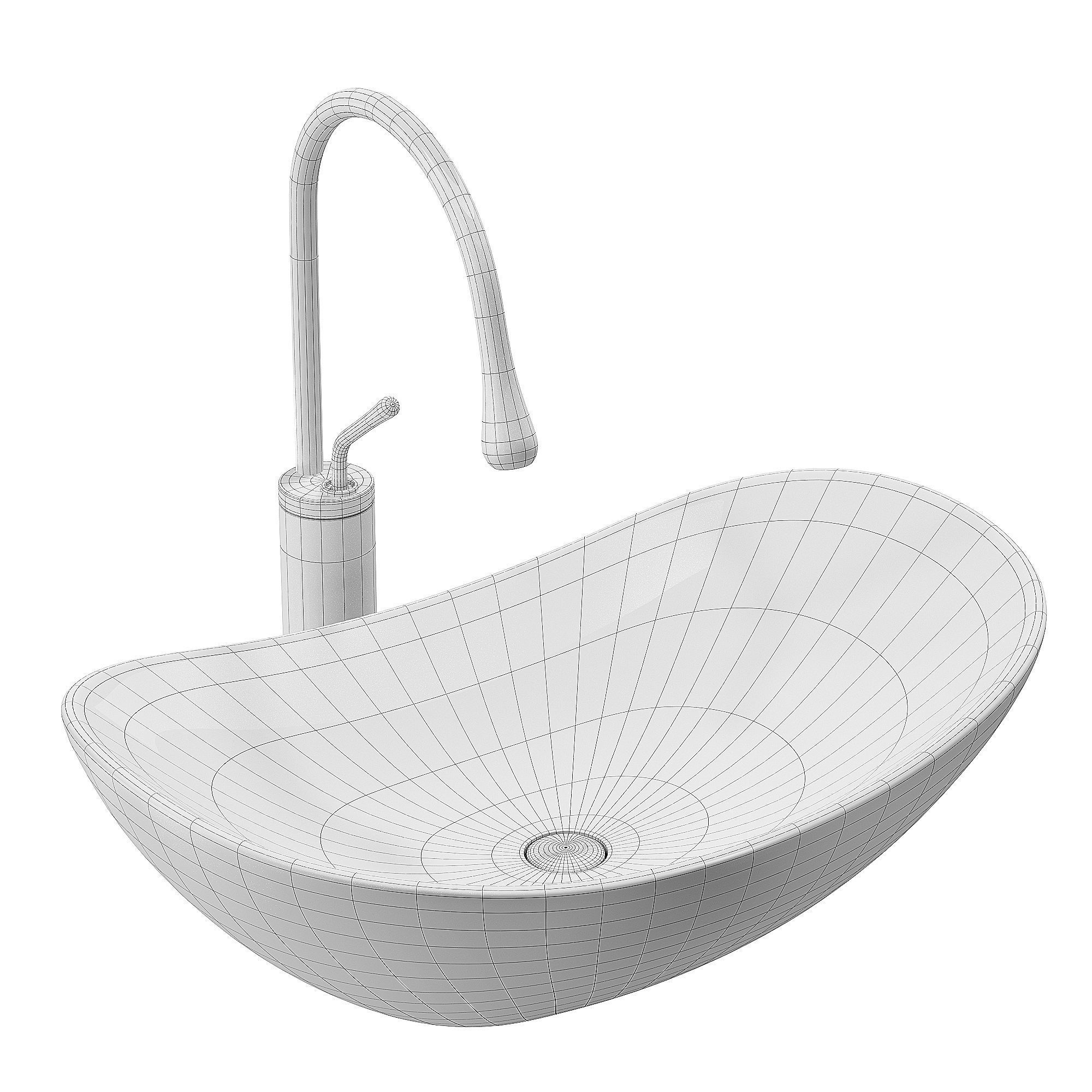 Modern Vessel Lavatory Sink Oval Porcelain with Faucet Vessel  3D model_3