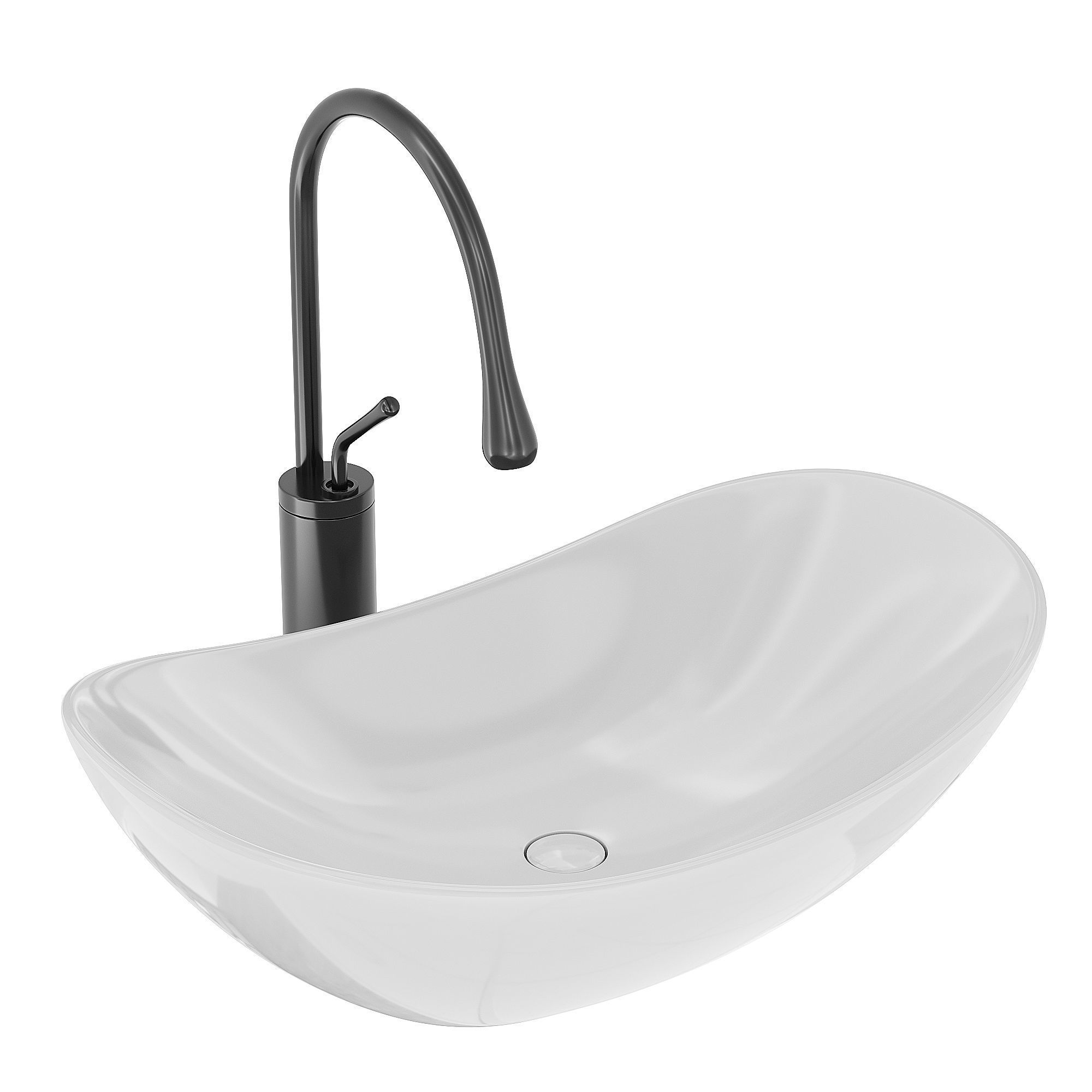 Modern Vessel Lavatory Sink Oval Porcelain with Faucet Vessel  3D model_1