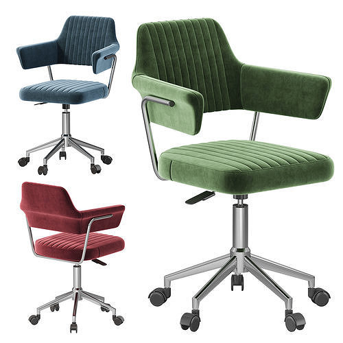 Olive Green Velvet Swivel Office Chair with Arms Fenix 3D model
