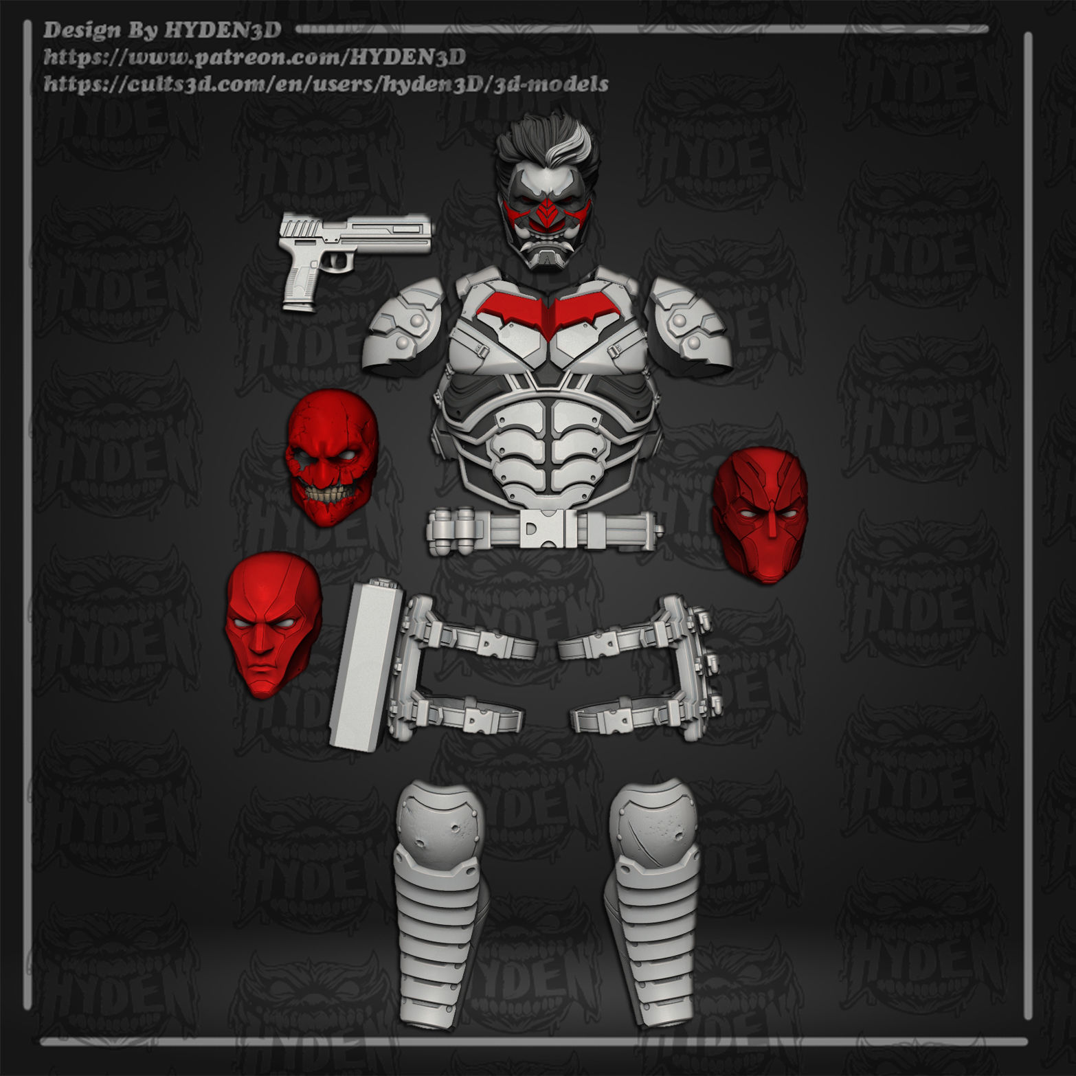 redhood armor and heads 3D print model_1