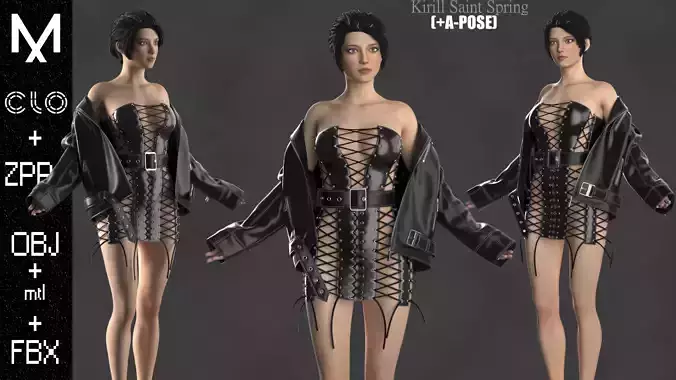 Female Outfit Marvelous designer Clo3d OBJ mtl FBX ZPRJ