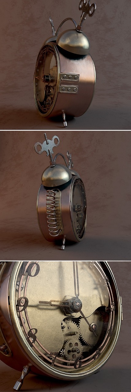 Vintage Steampunk Alarm Clock 3D Model Low-poly 3D model_3