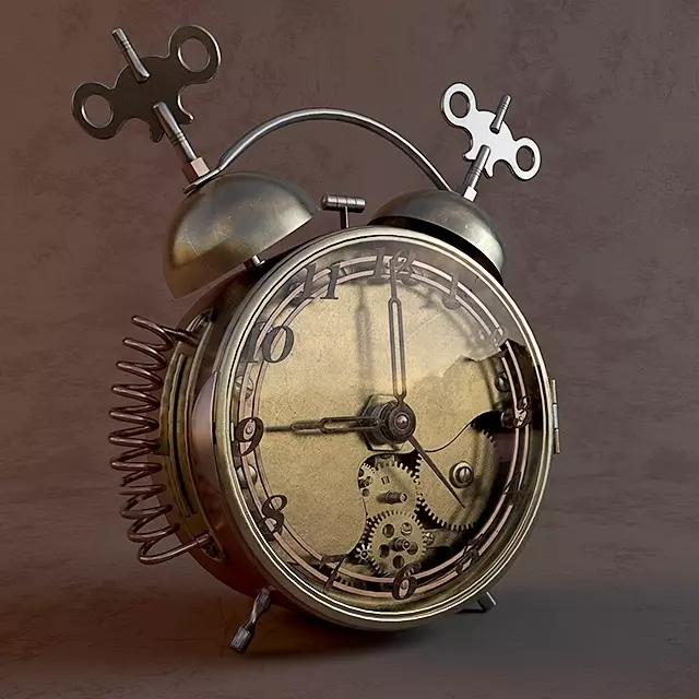 Vintage Steampunk Alarm Clock 3D Model Low-poly 3D model_0