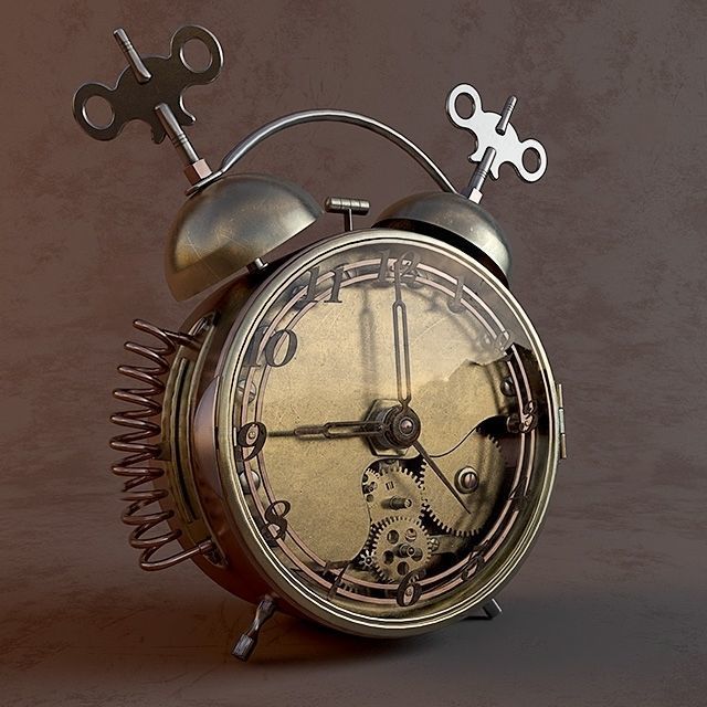 Vintage Steampunk Alarm Clock 3D Model Low-poly 3D model_1