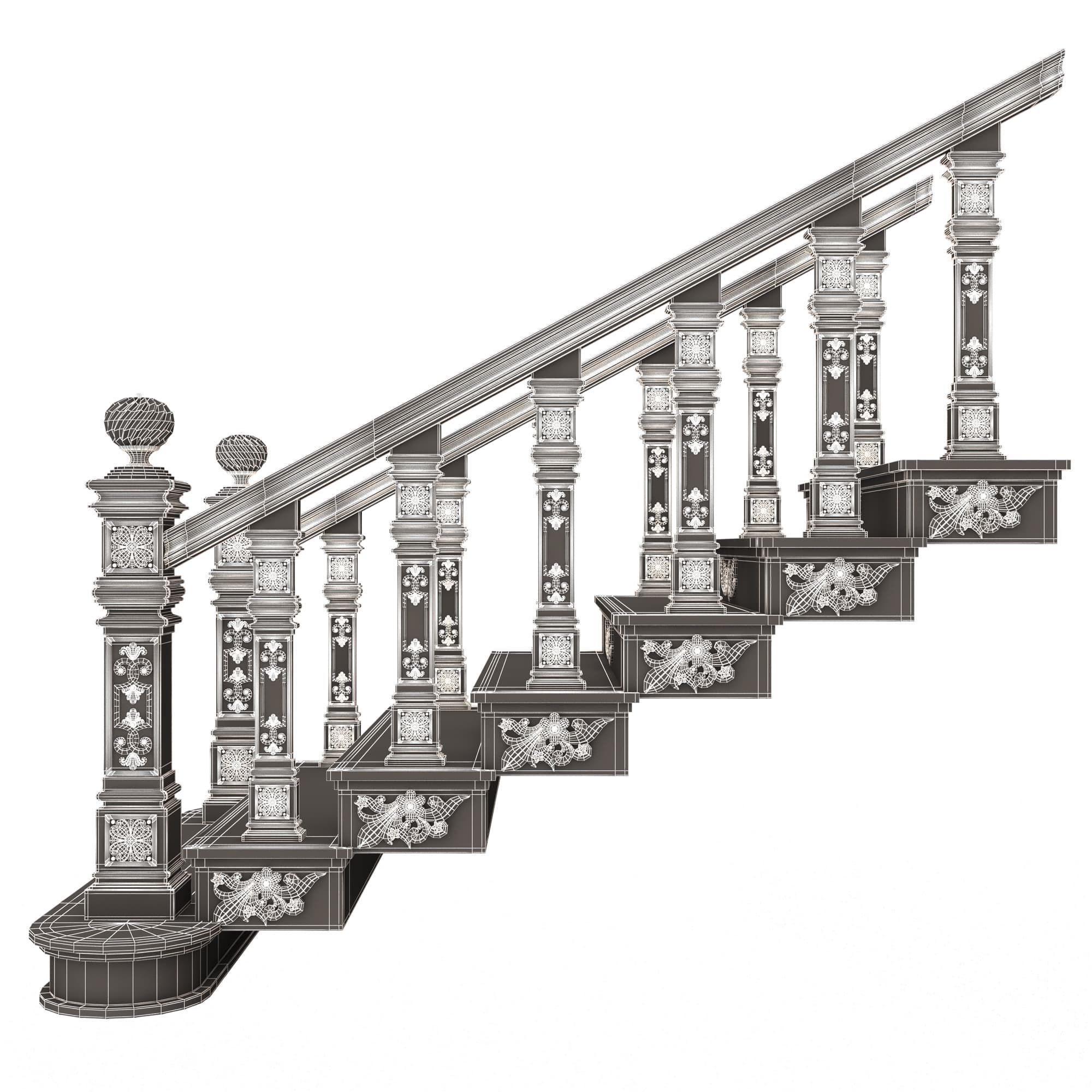 Carved Stair 02 White Low-poly 3D model_15