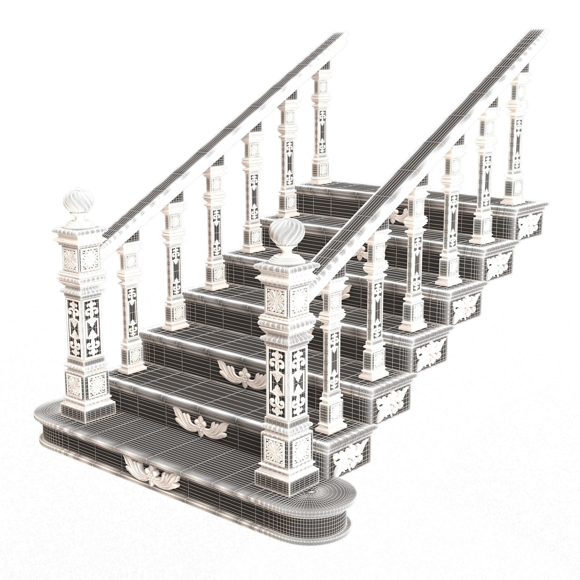 Carved Stair 02 White Low-poly 3D model_10