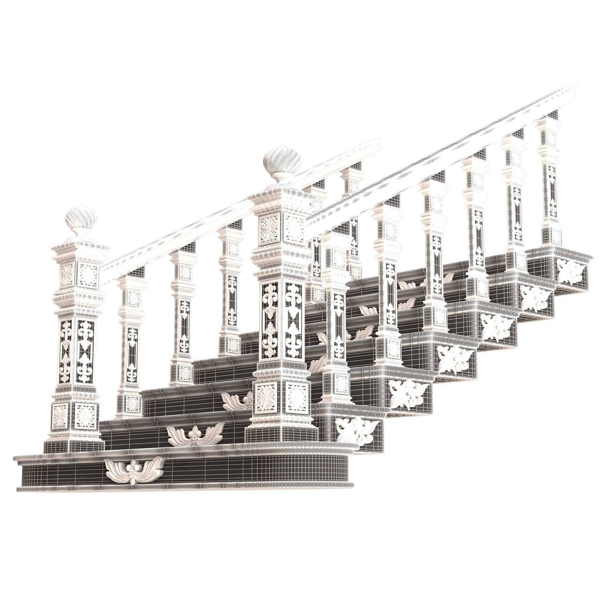 Carved Stair 02 White Low-poly 3D model_11