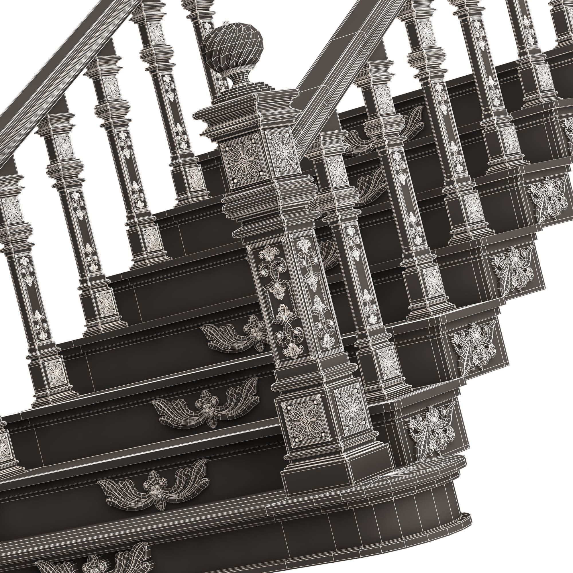 Carved Stair 02 White Low-poly 3D model_9