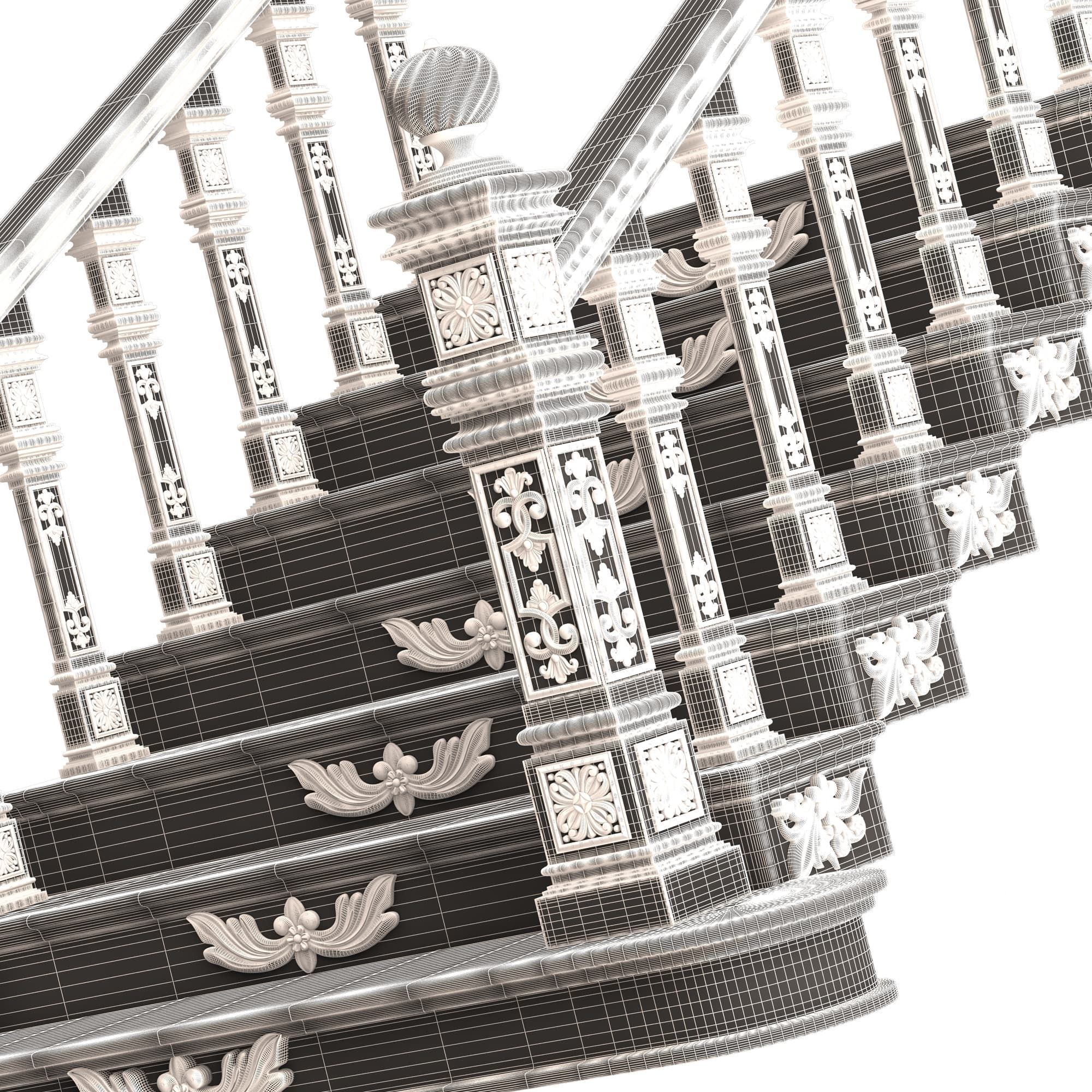 Carved Stair 02 White Low-poly 3D model_14