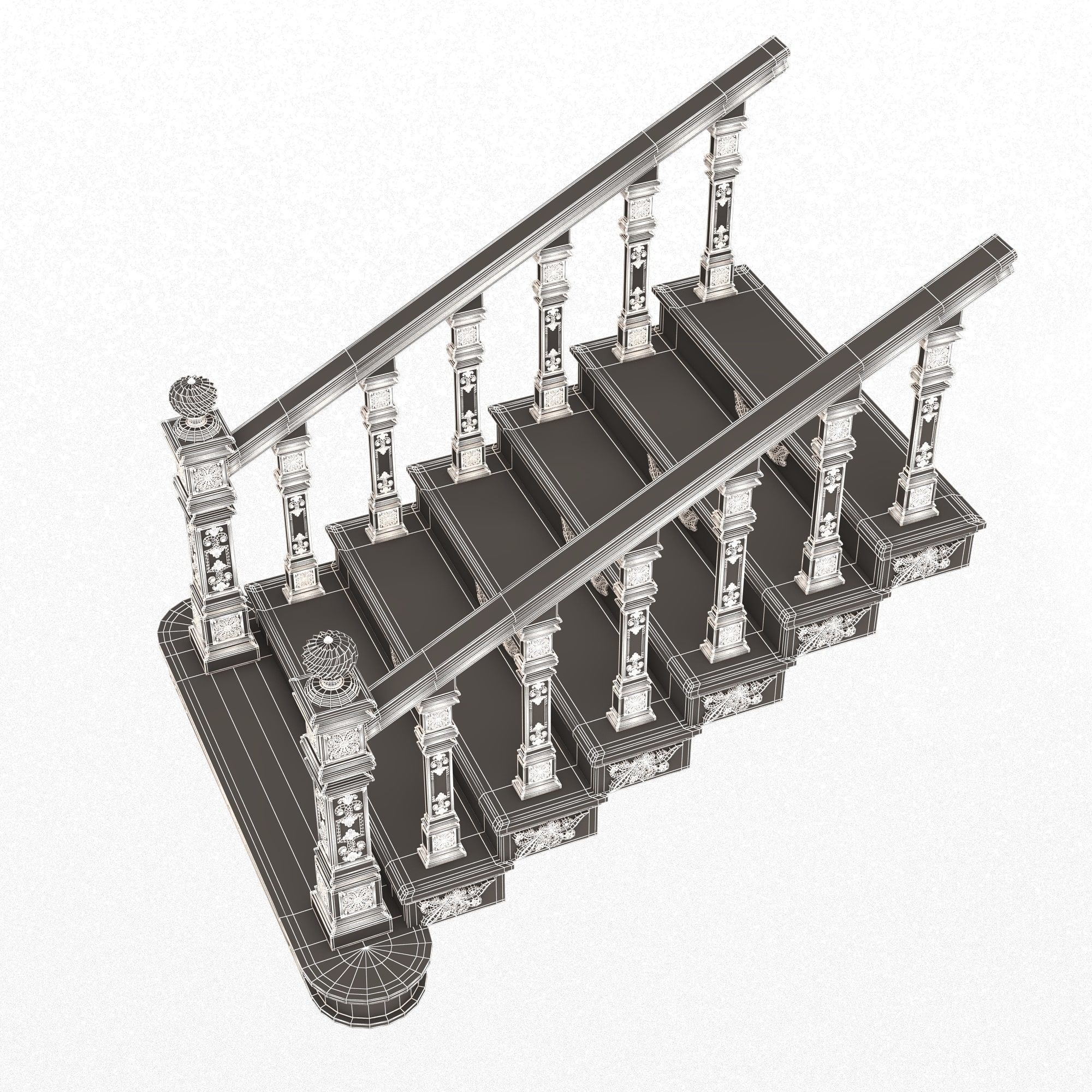 Carved Stair 02 White Low-poly 3D model_8