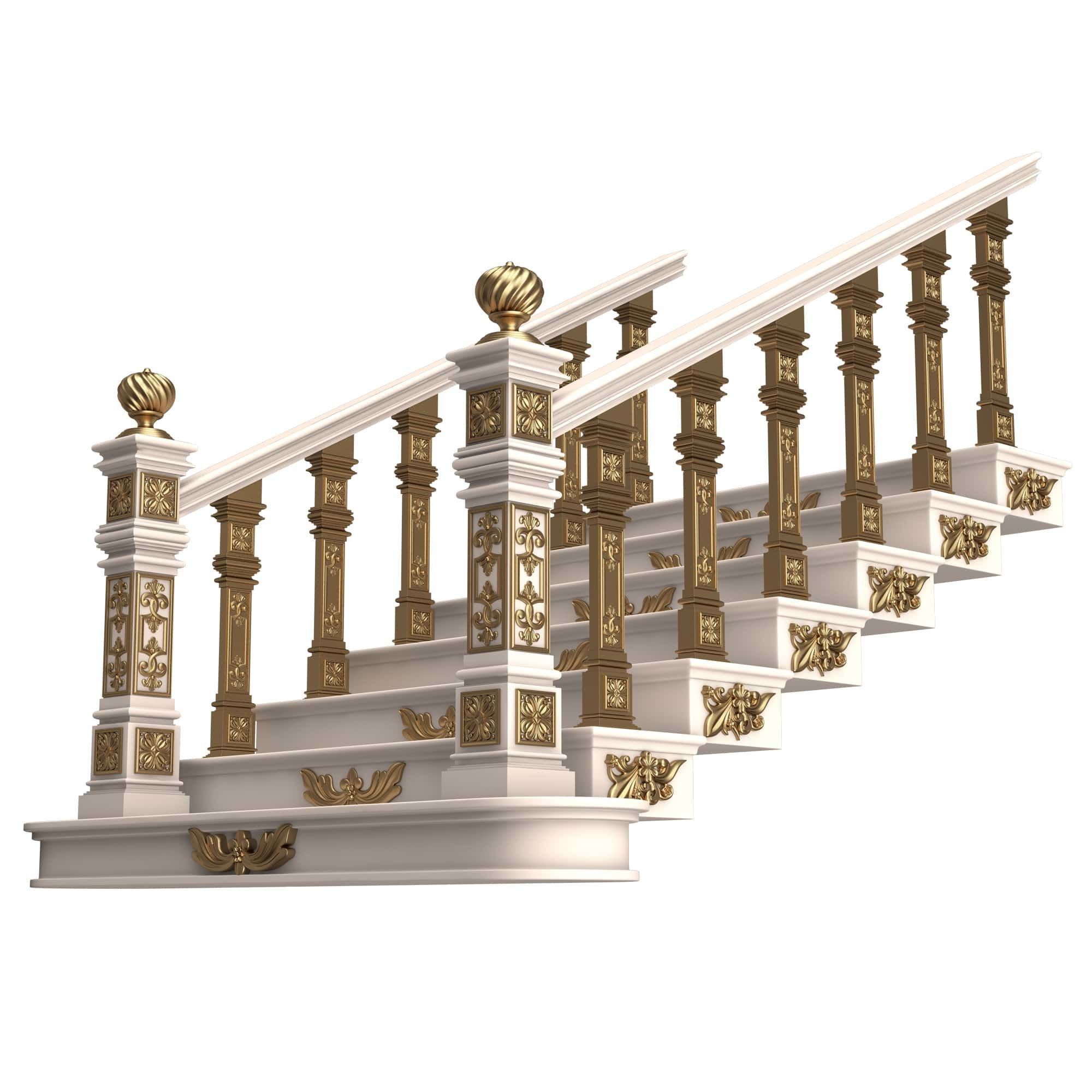 Carved Stair 02 White Low-poly 3D model_1