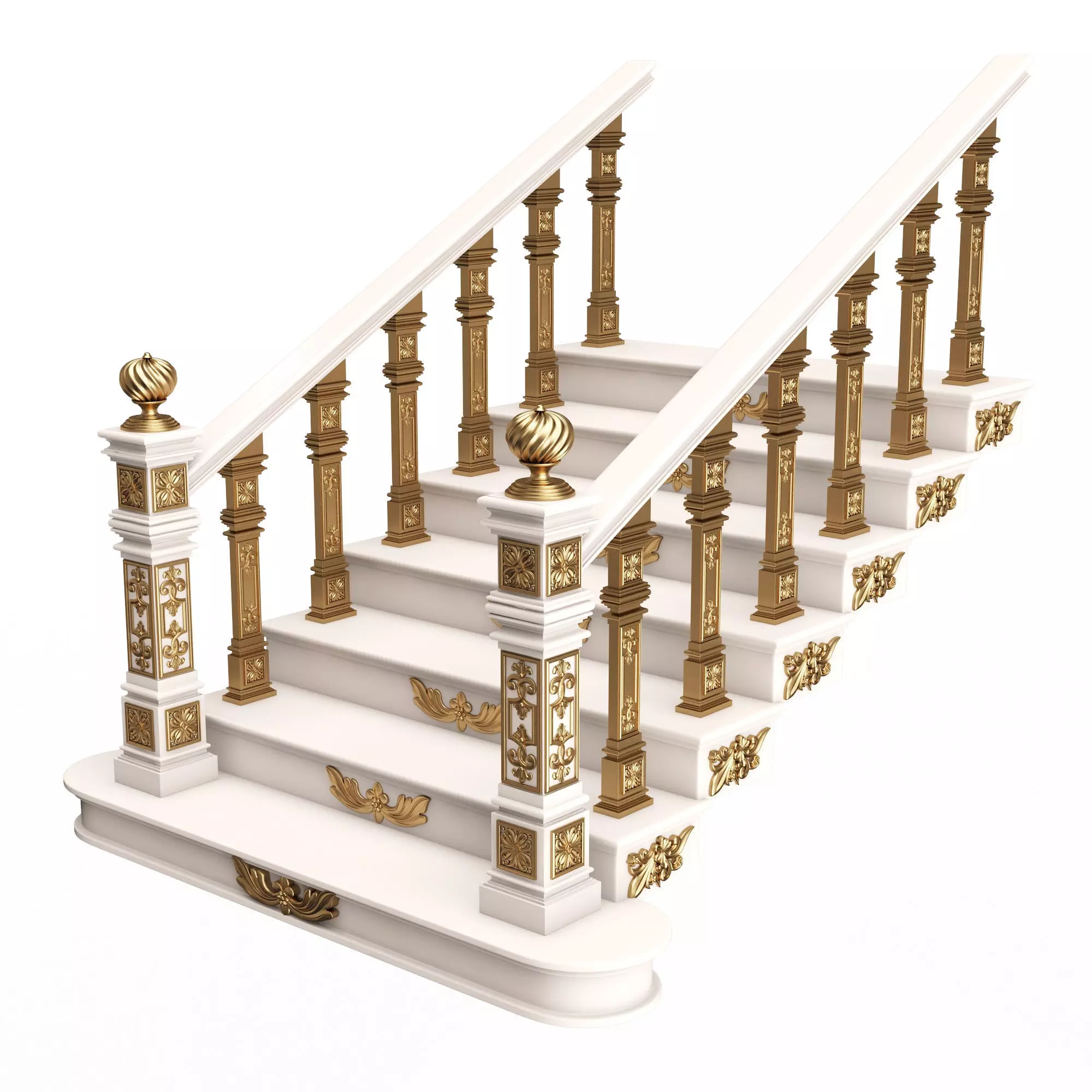 Carved Stair 02 White Low-poly 3D model_0