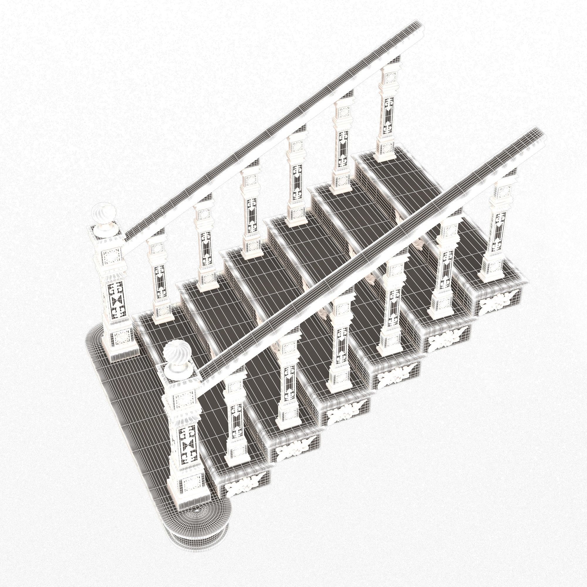 Carved Stair 02 White Low-poly 3D model_13