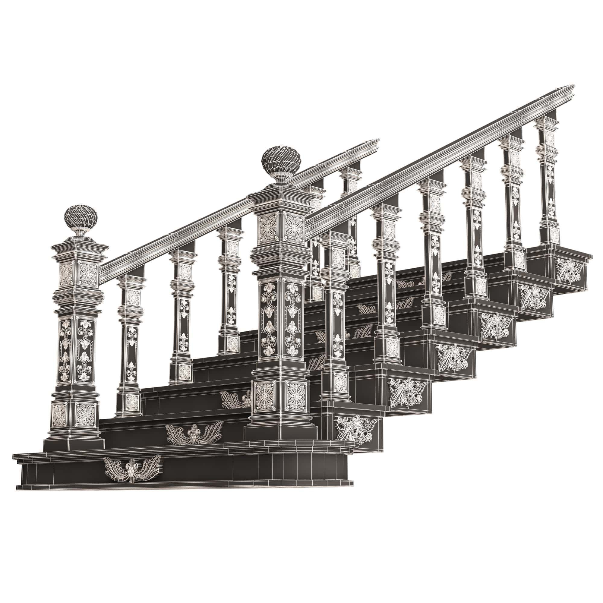 Carved Stair 02 White Low-poly 3D model_17