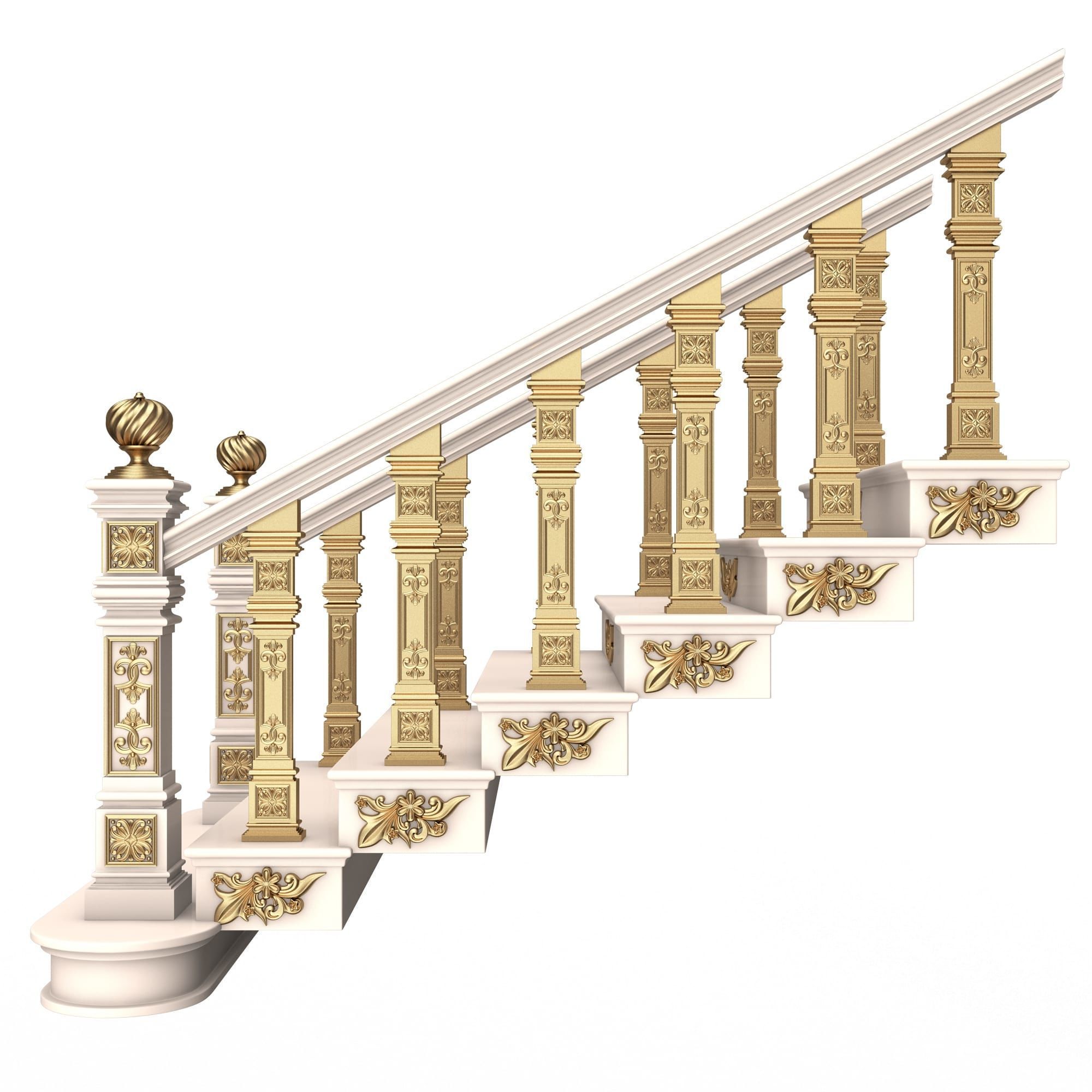 Carved Stair 02 White Low-poly 3D model_5