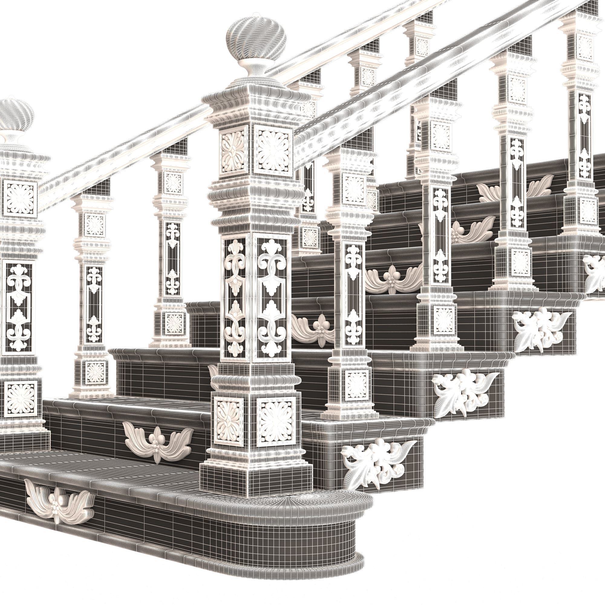 Carved Stair 02 White Low-poly 3D model_12