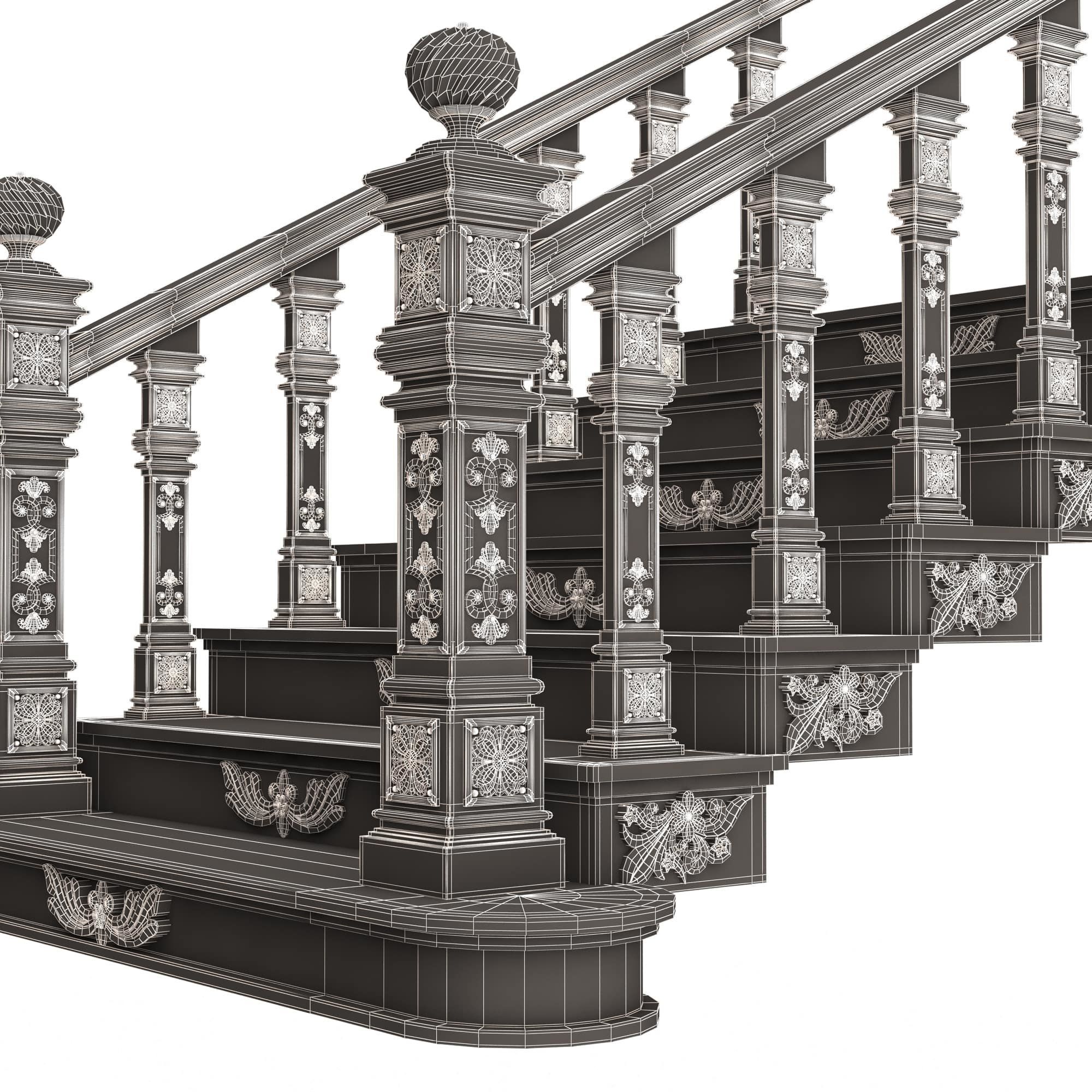 Carved Stair 02 White Low-poly 3D model_7