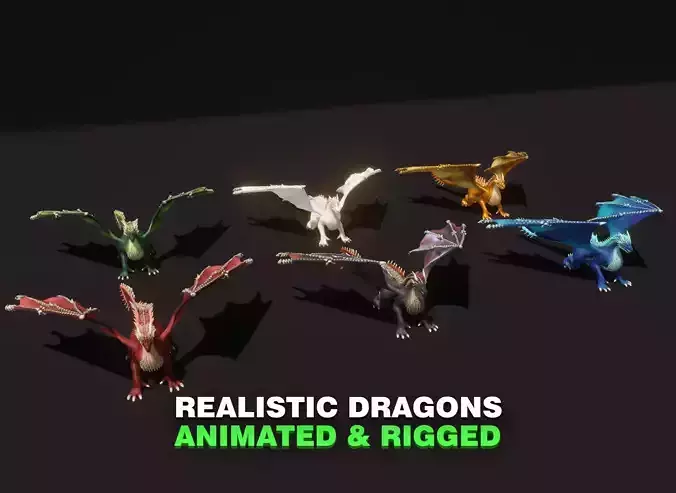 Realistic Animated Dragons 3d Model Pack Low-poly 3D model