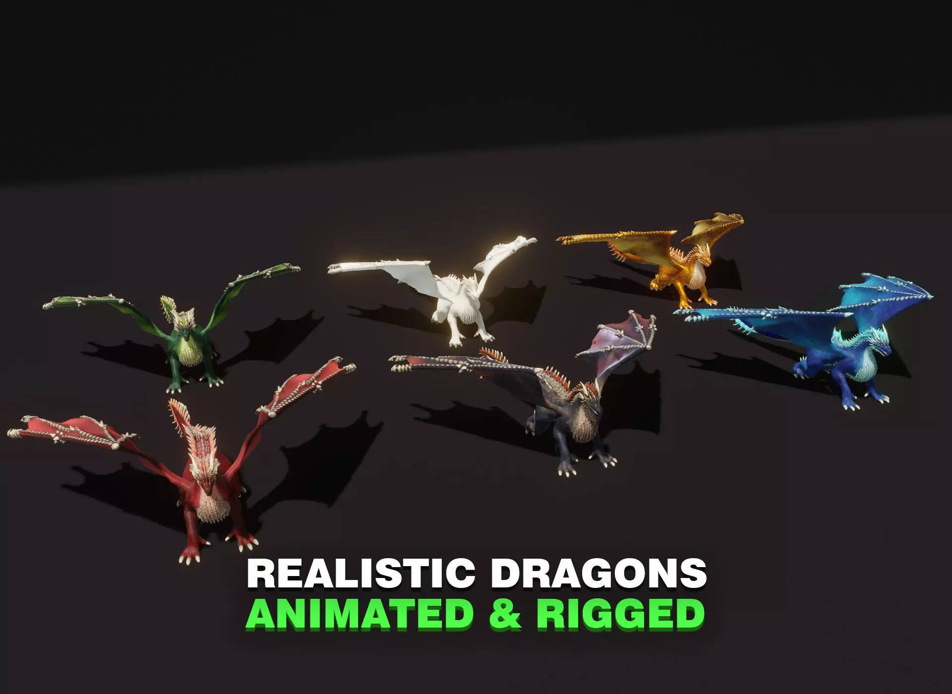 Realistic Animated Dragons 3d Model Pack Low-poly 3D model_0