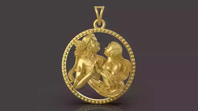 Radha Krishna Loving Pendant File - 0052 3D print model