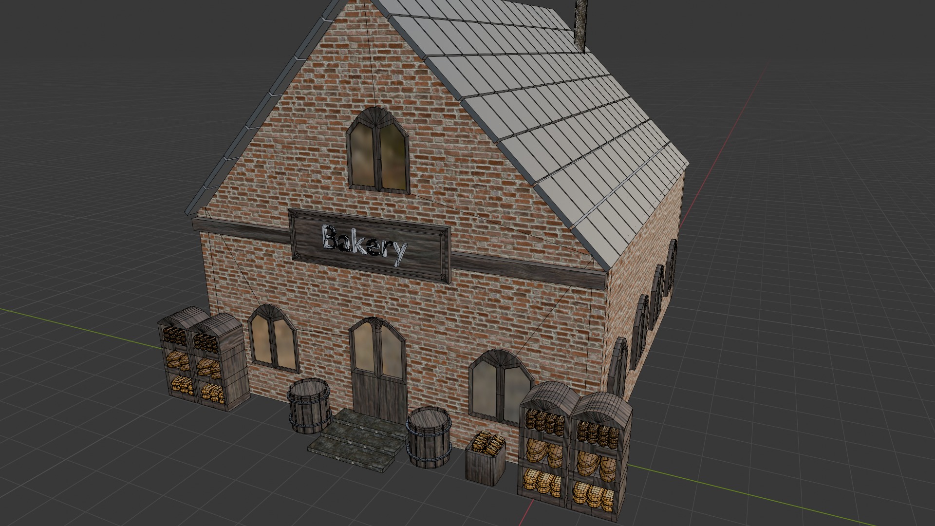 Rustic Bakery Interior and Exterior Environment 3D model_12