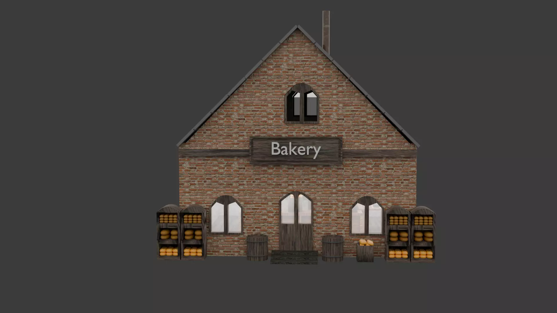 Rustic Bakery Interior and Exterior Environment 3D model_0