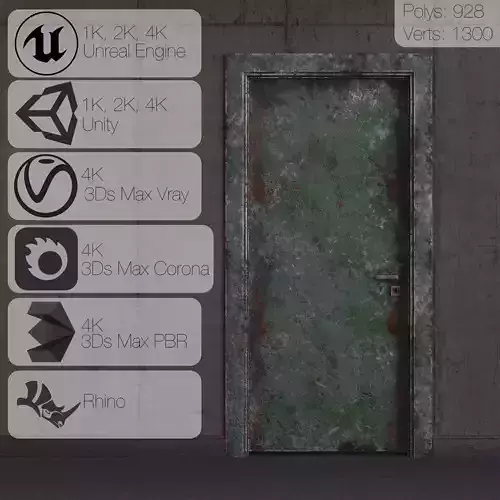 01 06 Old Medal Green Door Low-poly 3D model