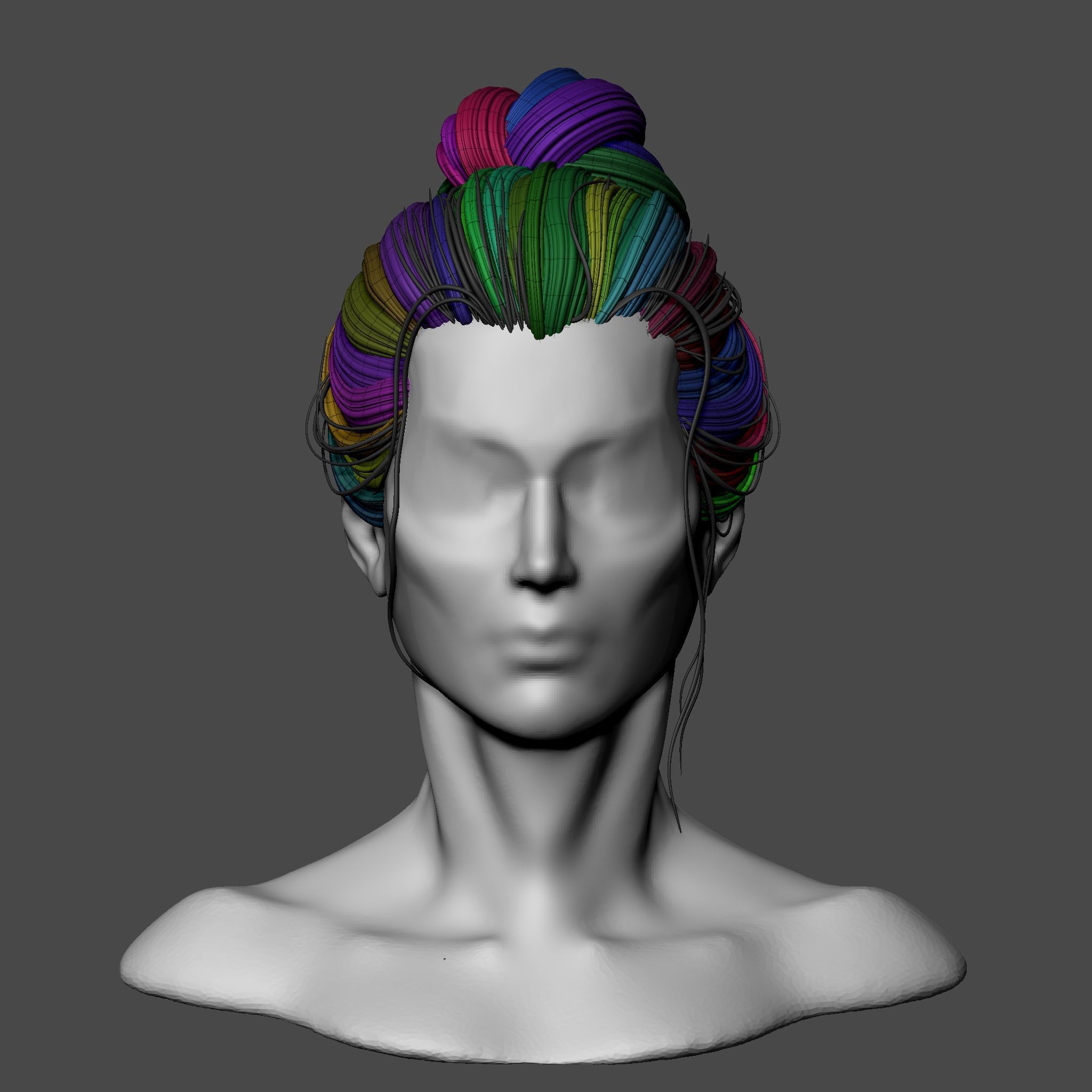 Female Bun Hairstyle 3D model_14
