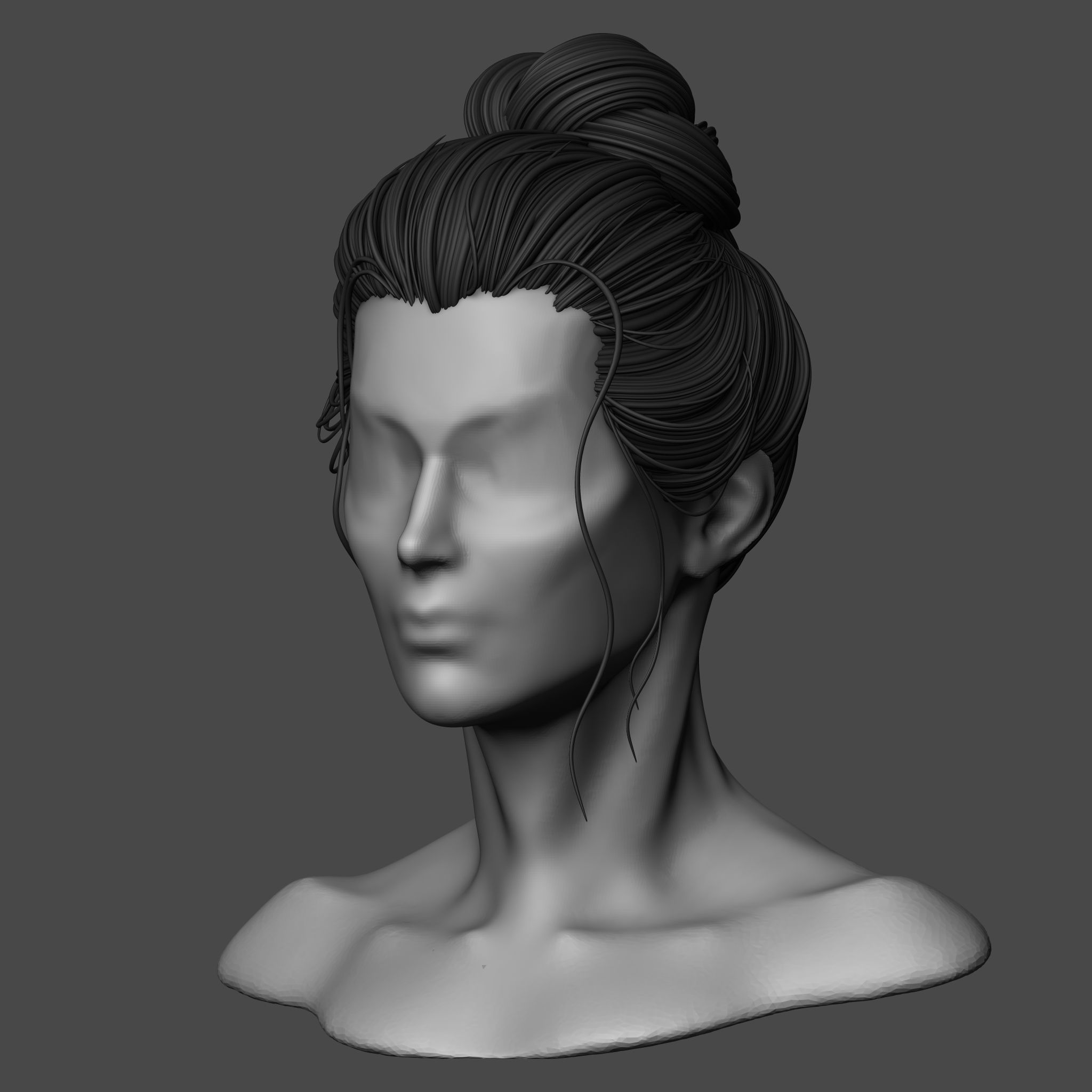 Female Bun Hairstyle 3D model_2