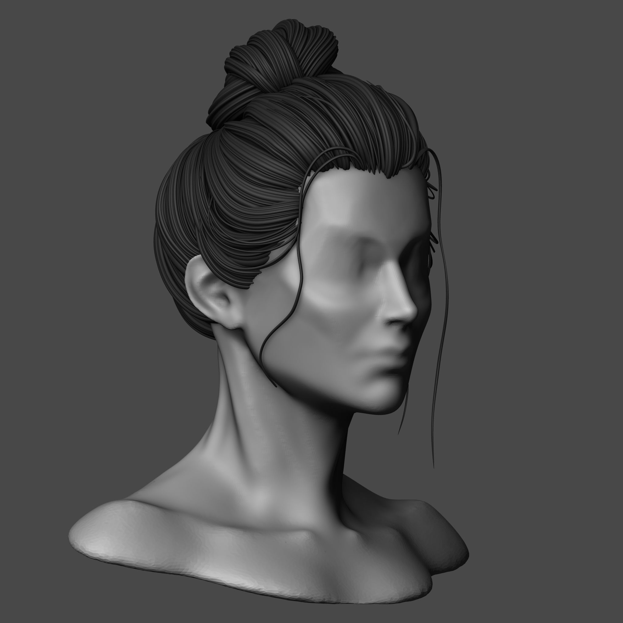 Female Bun Hairstyle 3D model_8