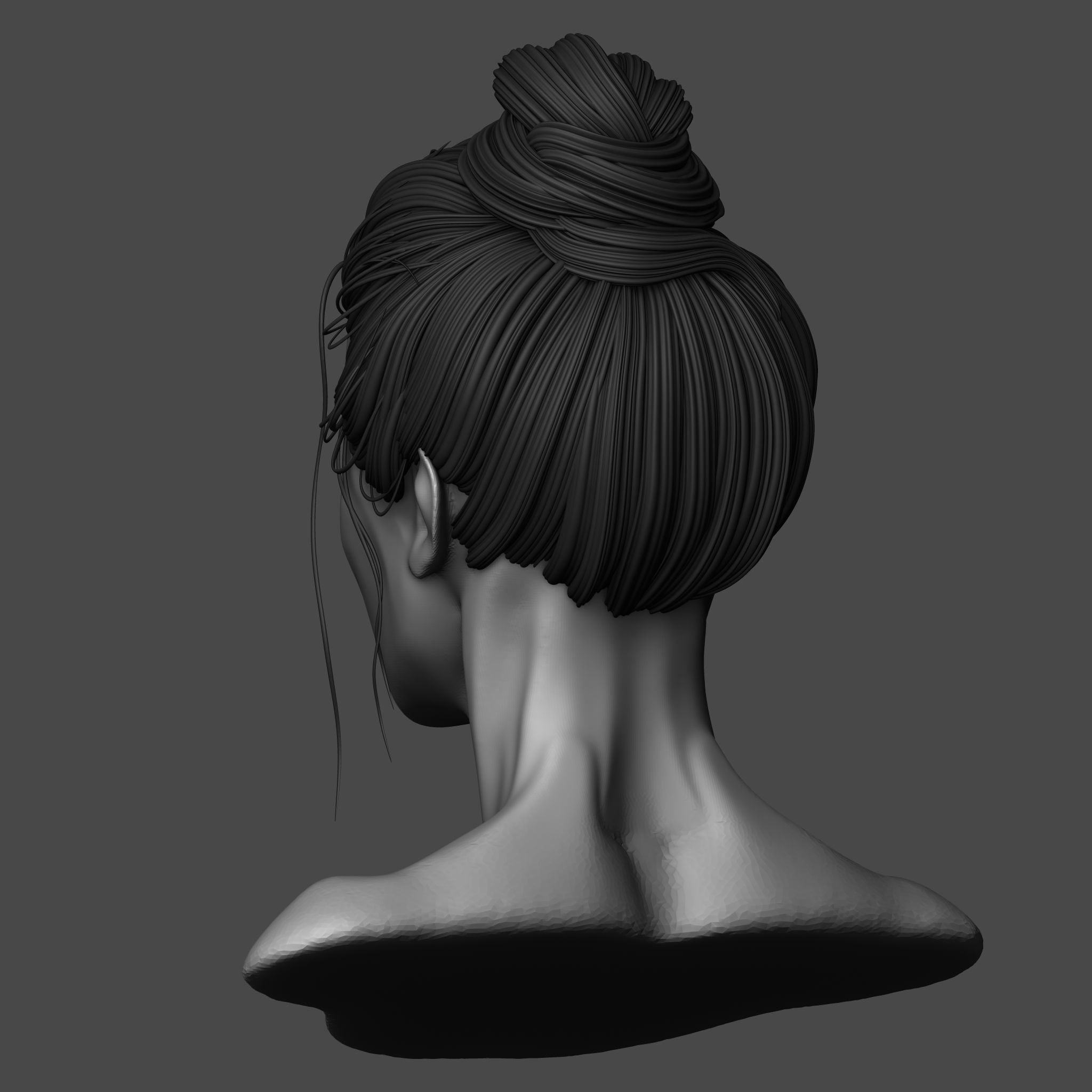 Female Bun Hairstyle 3D model_4