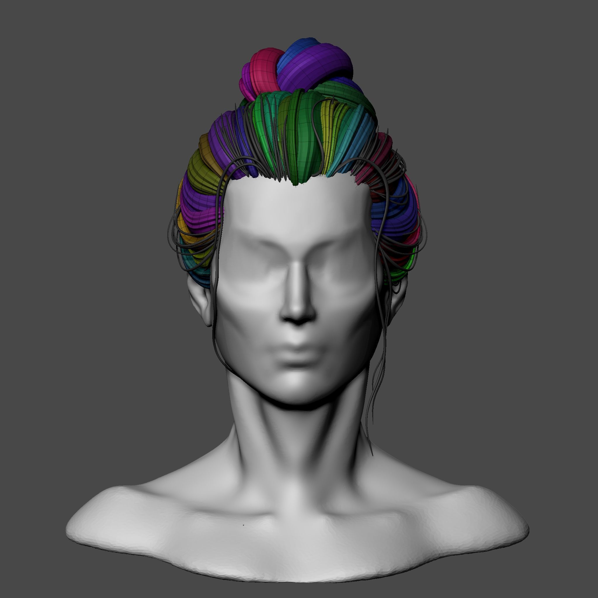 Female Bun Hairstyle 3D model_11