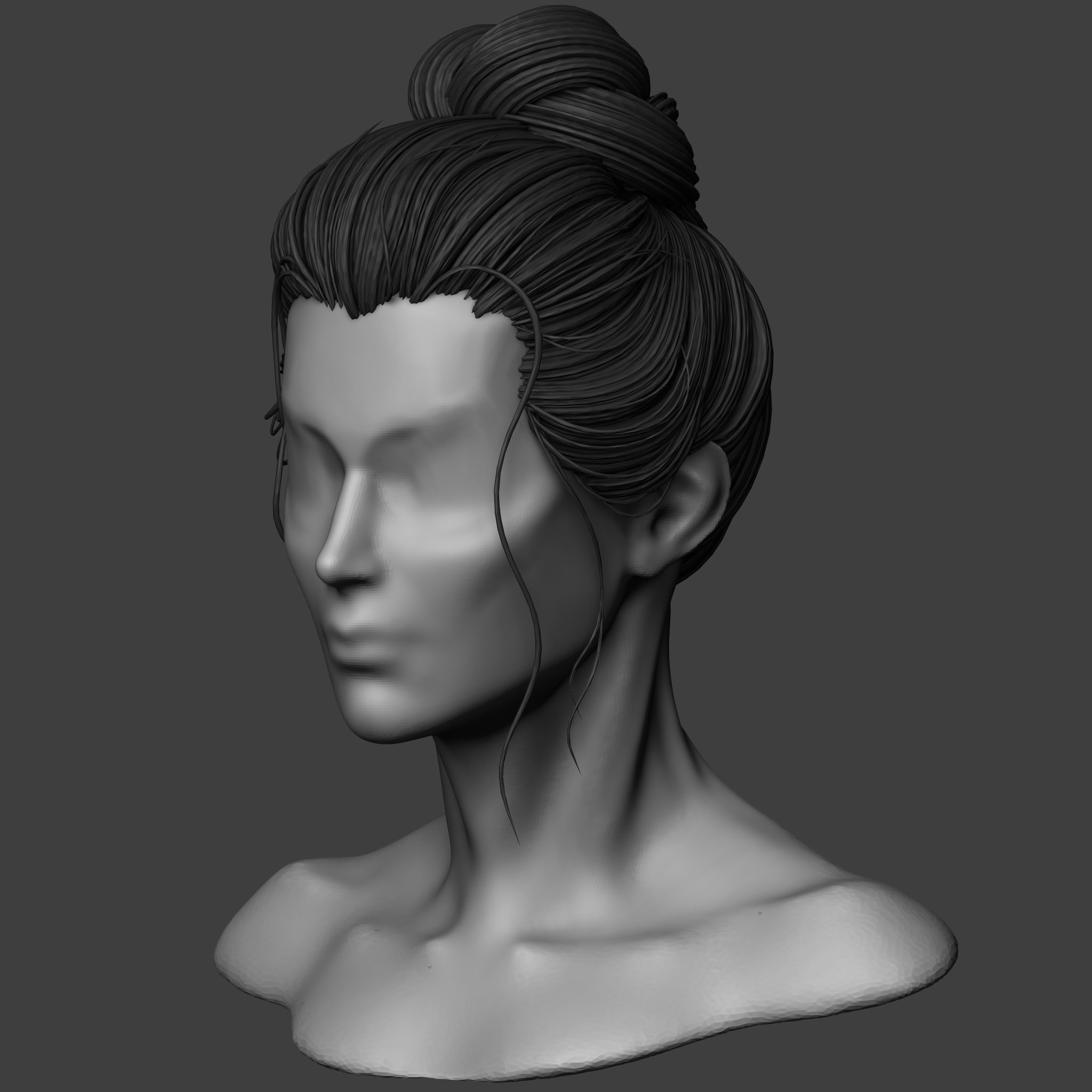 Female Bun Hairstyle 3D model_16