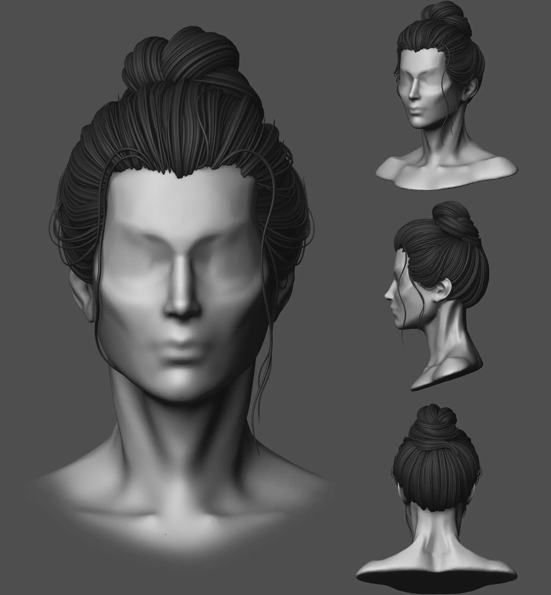 Female Bun Hairstyle 3D model_0
