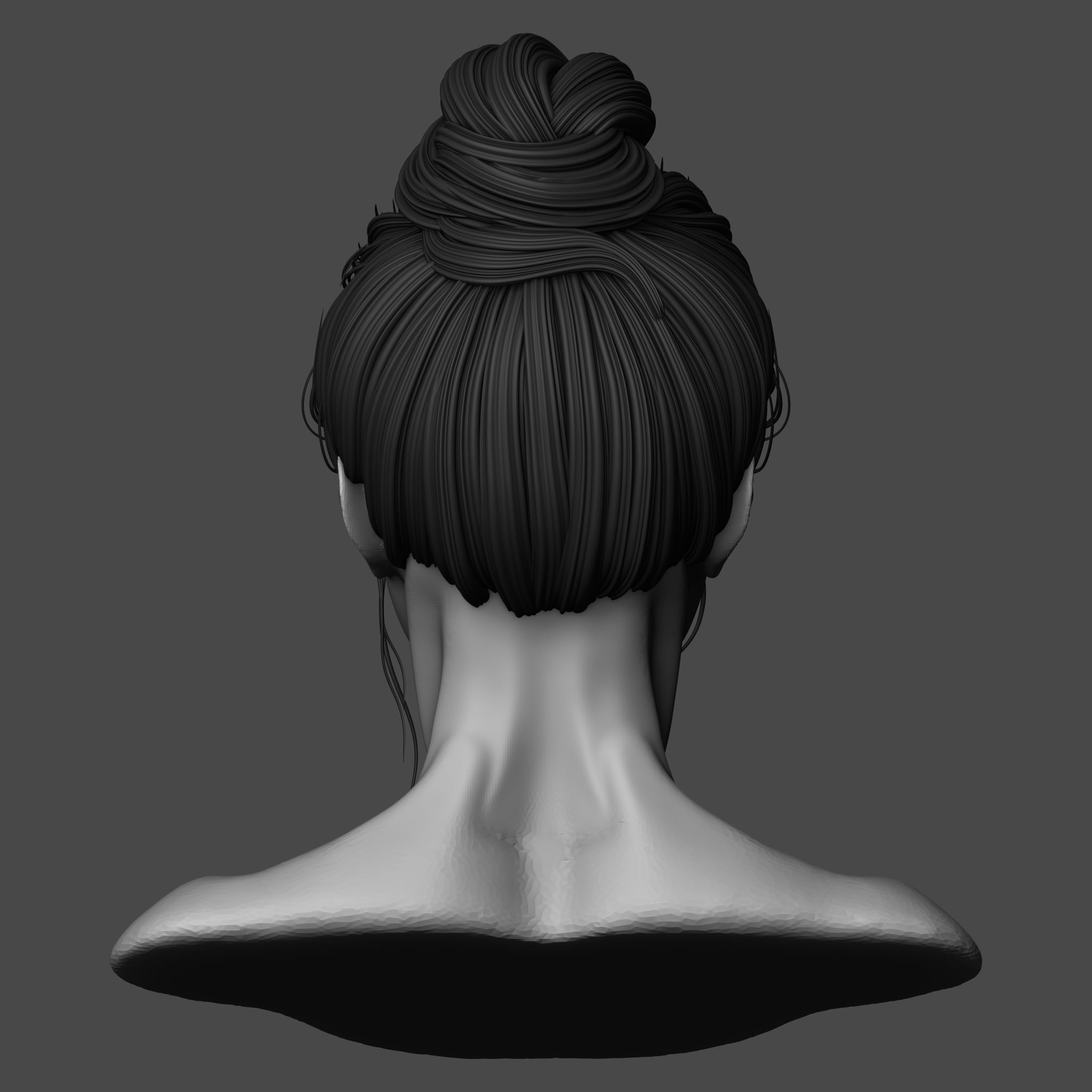 Female Bun Hairstyle 3D model_5