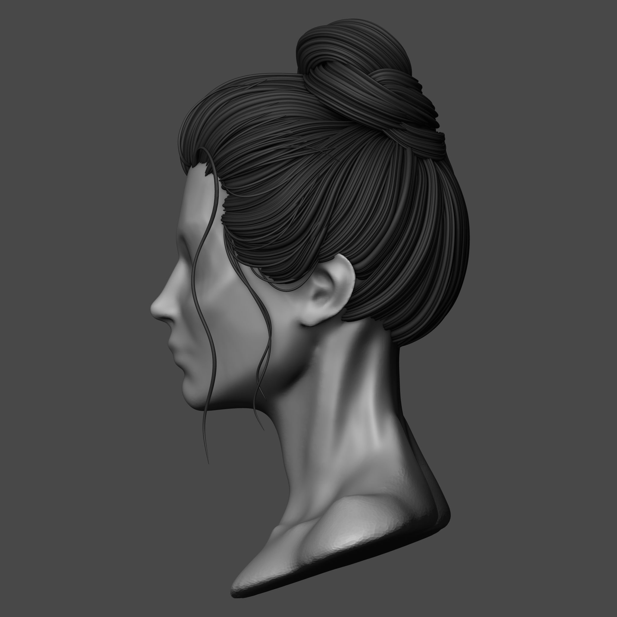 Female Bun Hairstyle 3D model_3