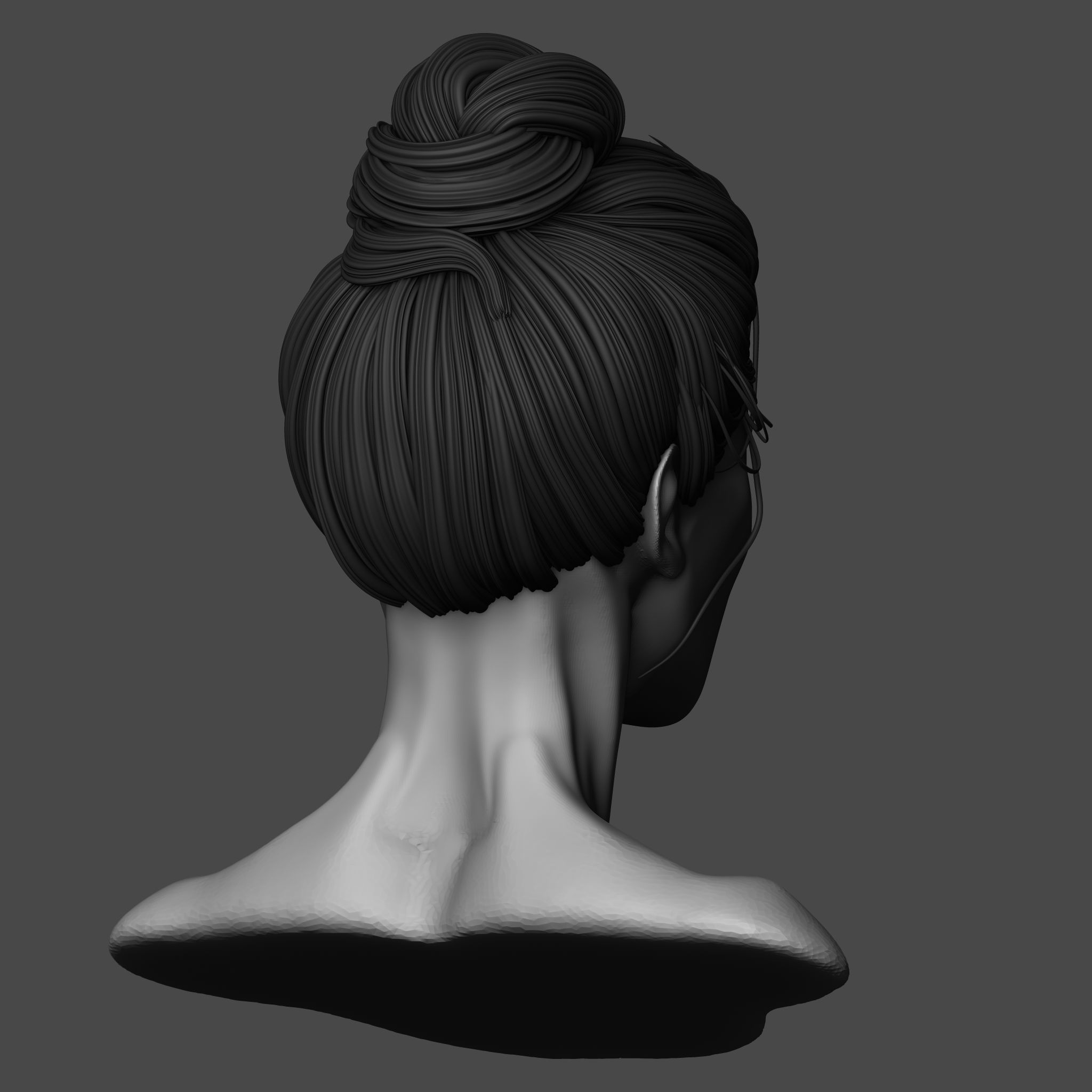 Female Bun Hairstyle 3D model_6