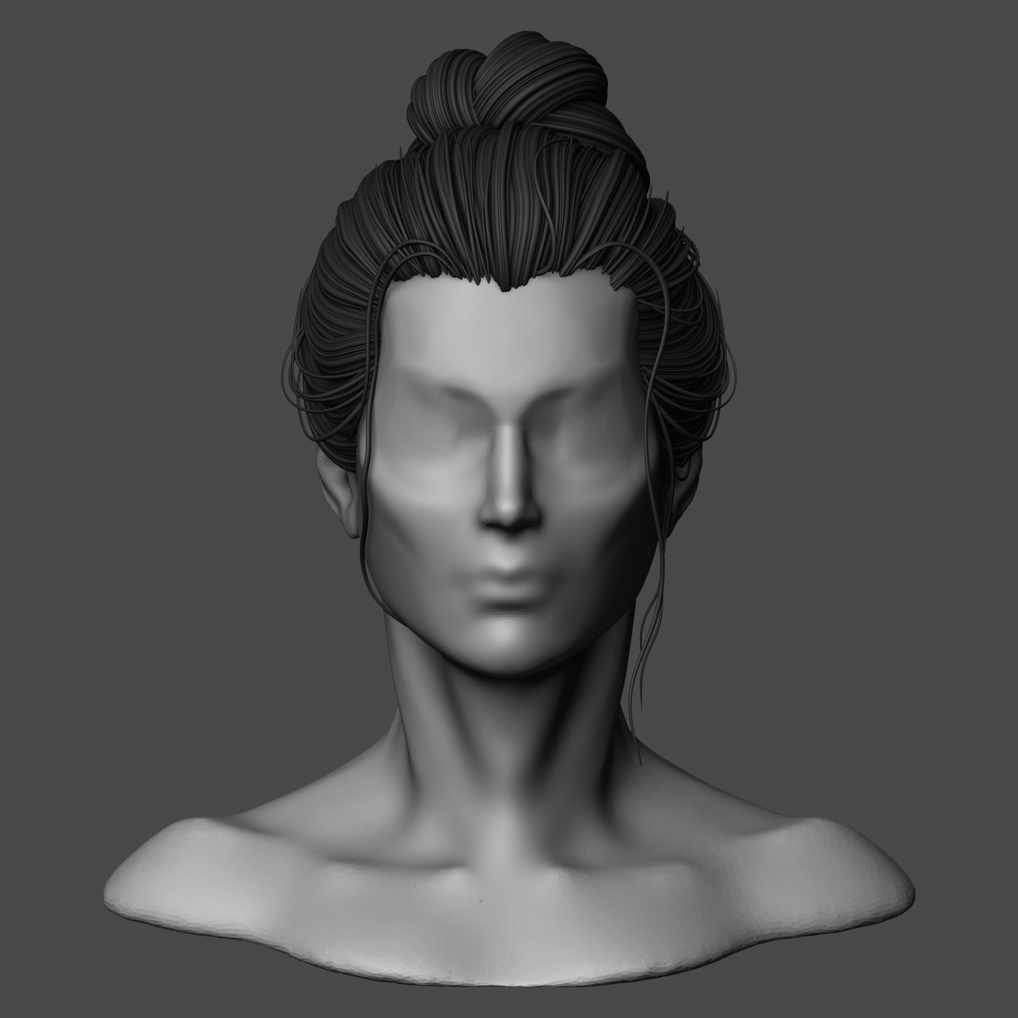 Female Bun Hairstyle 3D model_1