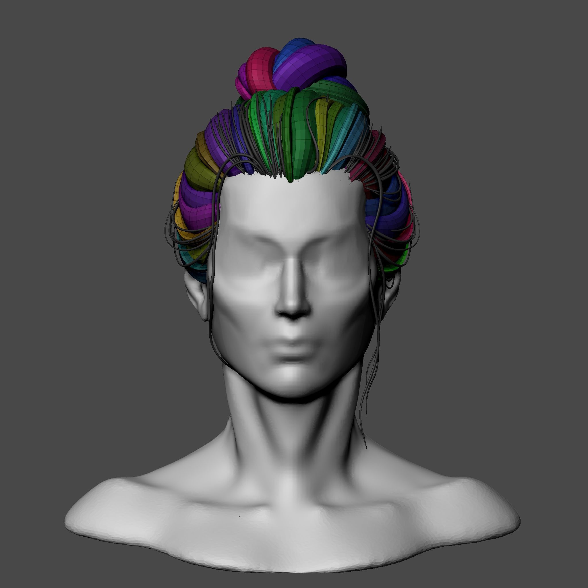 Female Bun Hairstyle 3D model_10