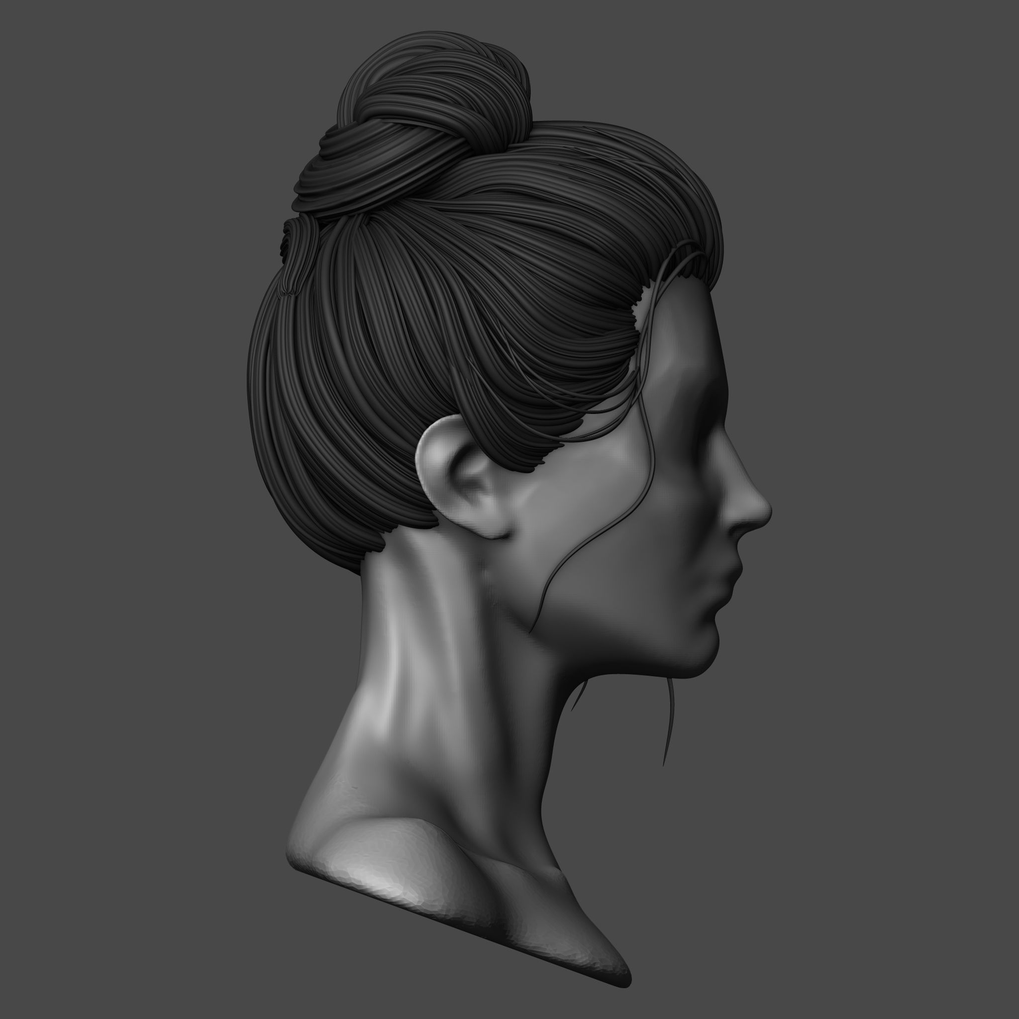 Female Bun Hairstyle 3D model_7