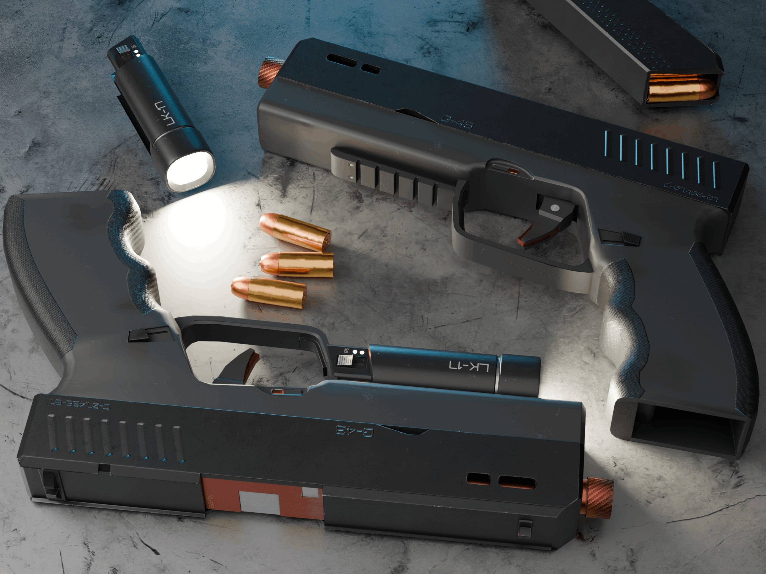 Modern Sci-fi Pistol Low-poly 3D model_4