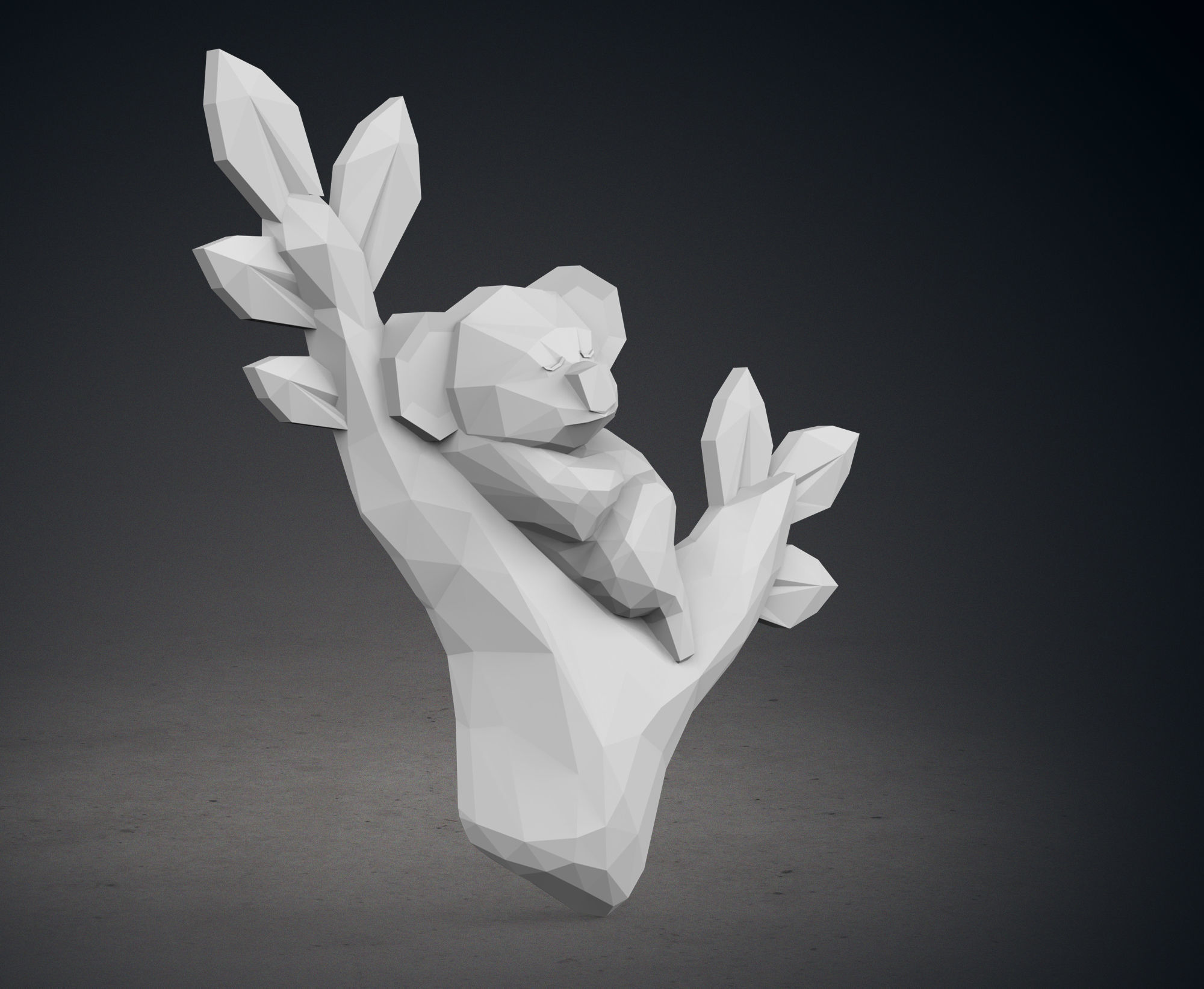 Low Poly Koala Sleeping on a Tree Branch Wall Decor 3D print model_10