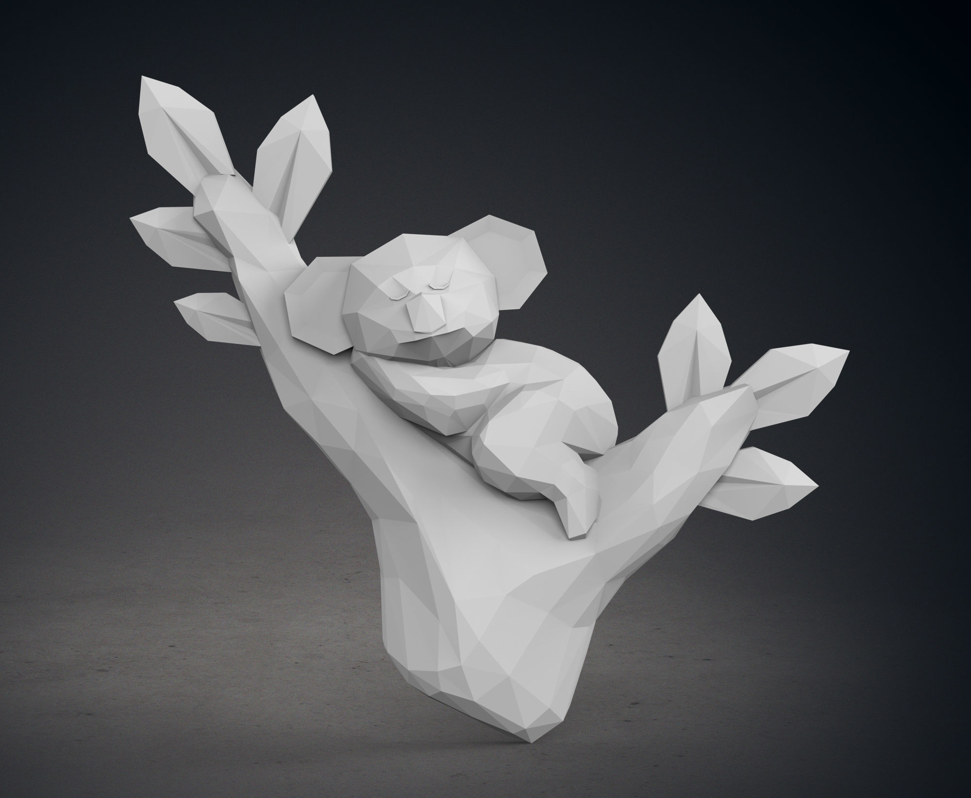 Low Poly Koala Sleeping on a Tree Branch Wall Decor 3D print model_3
