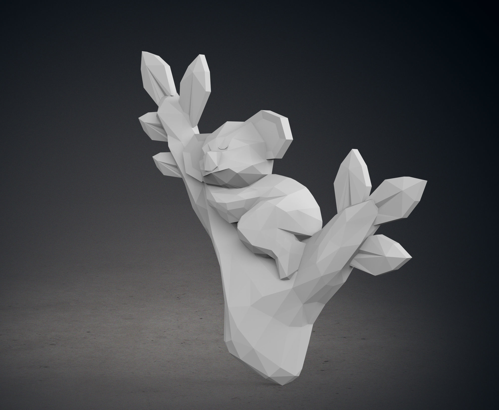 Low Poly Koala Sleeping on a Tree Branch Wall Decor 3D print model_4